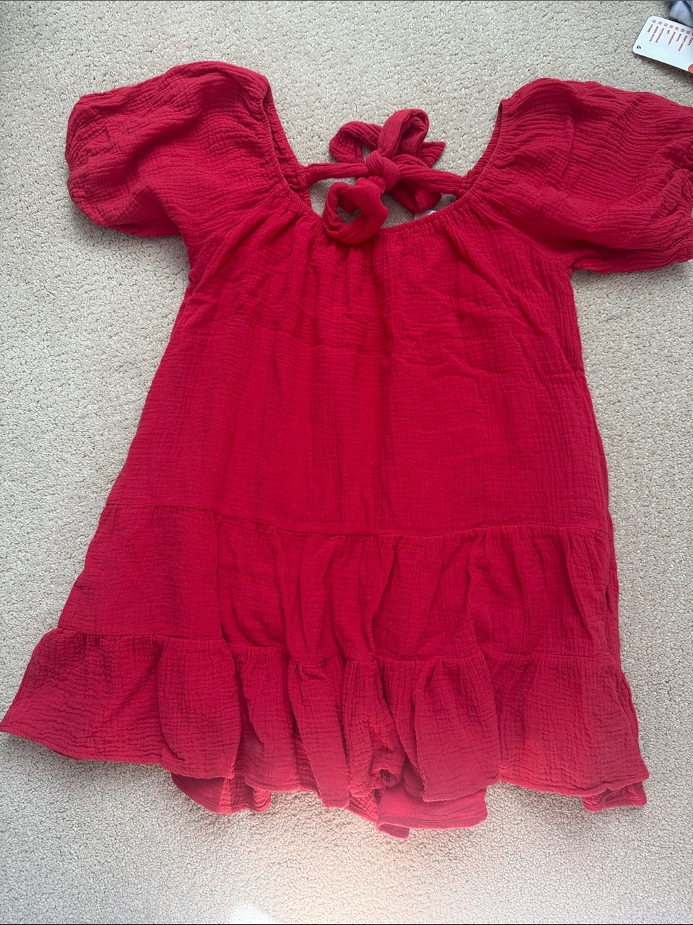 In February tiered mini red dress